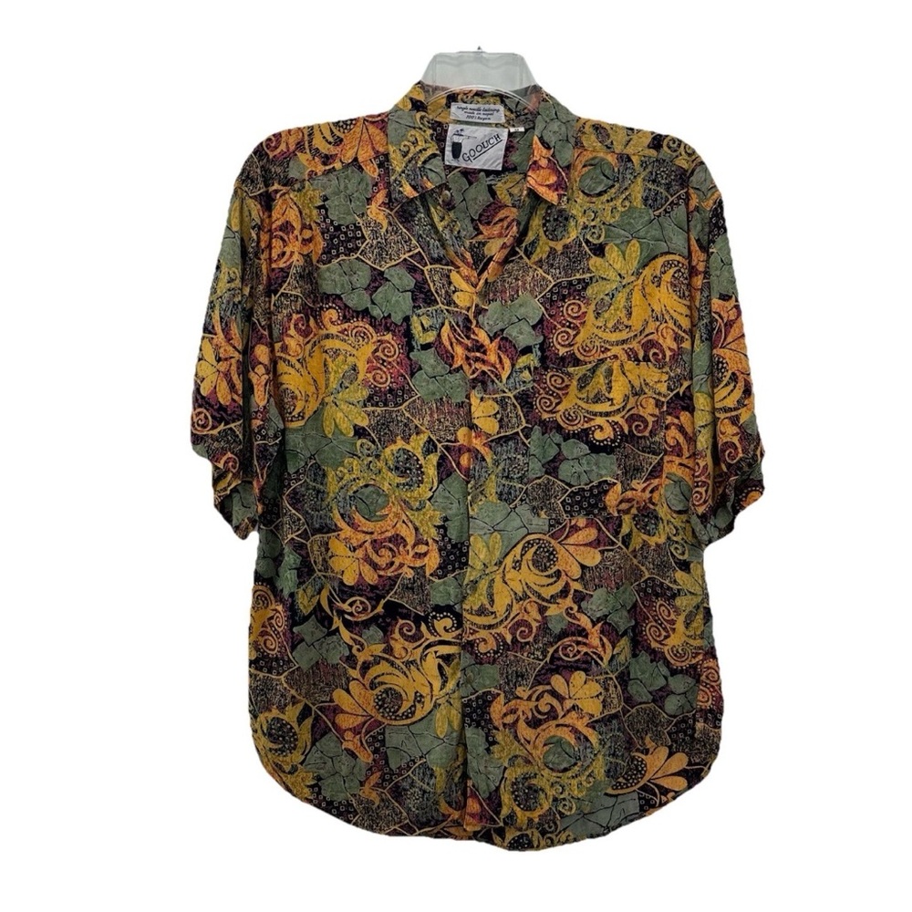 Goouch Mens Medium Abstract Short Sleeve Shirt Colorful Rayon 90s Casual Retro